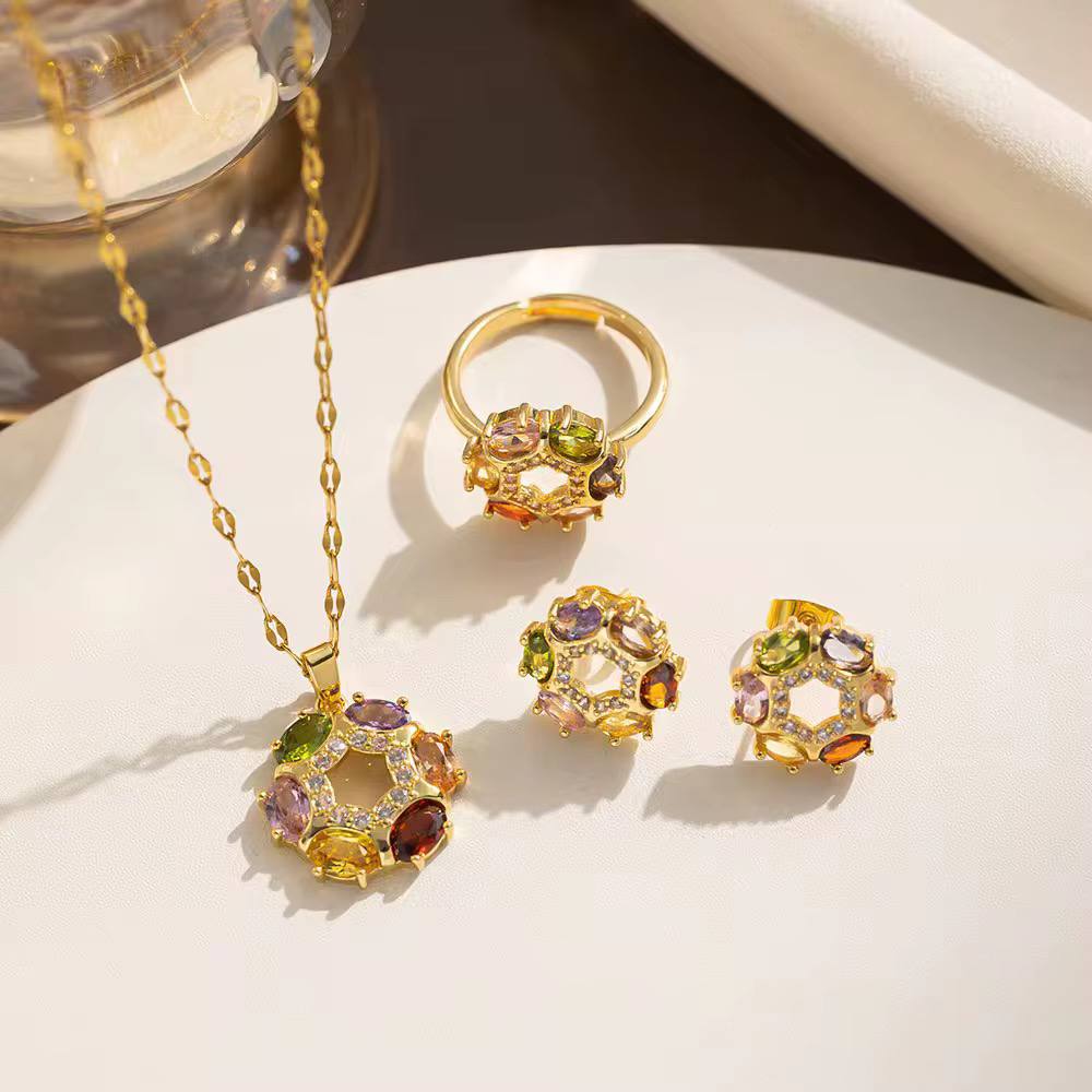 Collier Fleur Zircon Arc-en-ciel en Acier inoxydable plaqué pour Femme