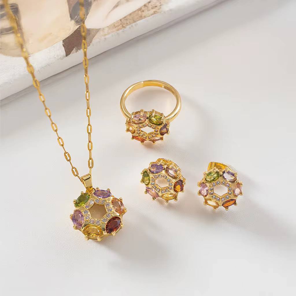 Collier Fleur Zircon Arc-en-ciel en Acier inoxydable plaqué pour Femme – Image 2